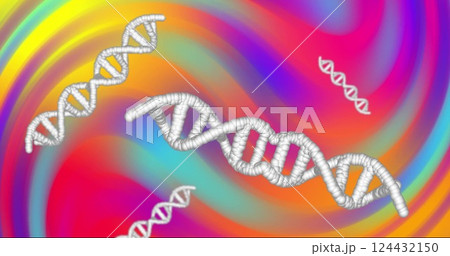 DNA strands image over colorful swirling background 124432150