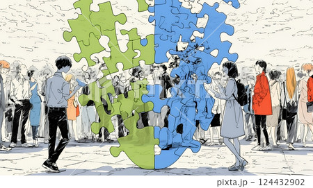 みんな社会のピースなんだよ：秩序ある社会生活をしている反面、独自性が喪失している。