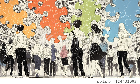 みんな社会のピースなんだよ：秩序ある社会生活をしている反面、独自性が喪失している。