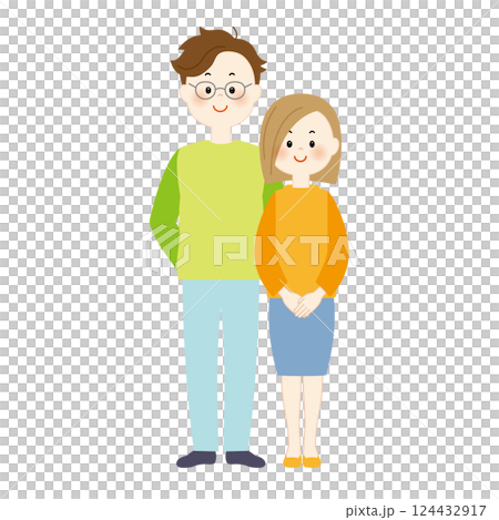Illustration of a young couple embracing each other, full body 124432917