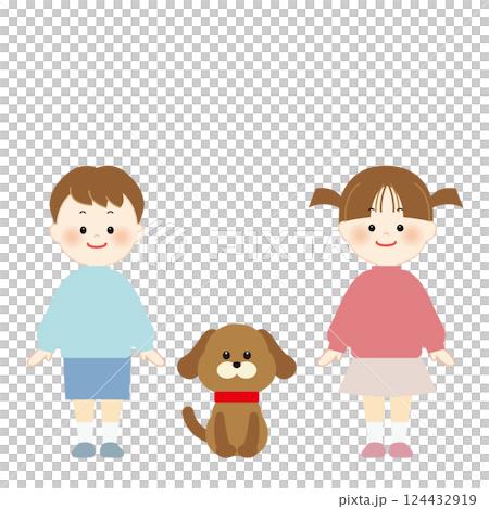 一隻狗和一個孩子的全身插圖 一隻狗和一個孩子的全身插圖 124432919