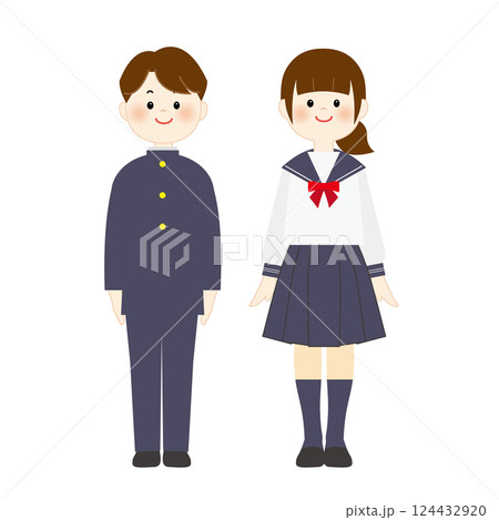 制服を着た学生のイラスト 全身 制服を着た学生のイラスト 全身 124432920