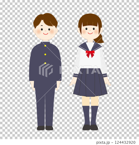 制服を着た学生のイラスト 全身 制服を着た学生のイラスト 全身 124432920