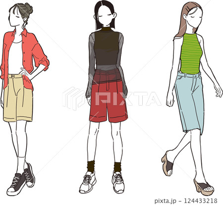 パステルカラーを取り入れたコーディネートのシンプルなイラスト 124433218