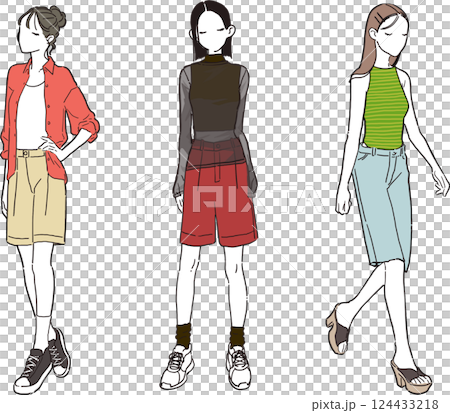 パステルカラーを取り入れたコーディネートのシンプルなイラスト 124433218