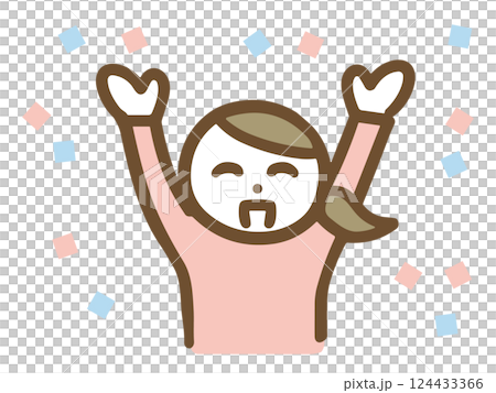 A young woman in casual clothes rejoicing in a cheer pose (upper body, front) A young woman in casual clothes rejoicing in a cheer pose (upper body, front) 124433366