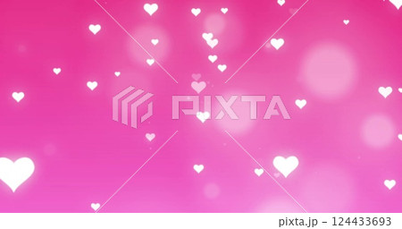 White hearts image over pink background with bokeh lights 124433693