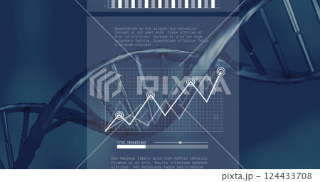 Image of diagrams and data processing over dna strand 124433708
