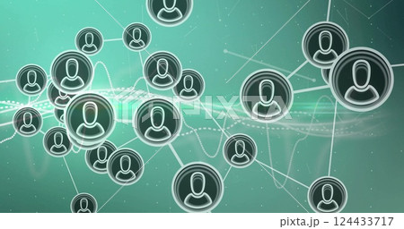 Image of network of connections with people icons on green background 124433717