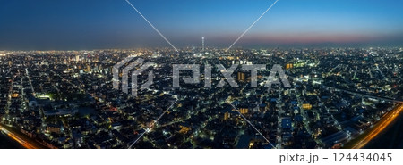 空撮「東京都」ドローンで江戸川上空から東京夜景を撮影 124434045