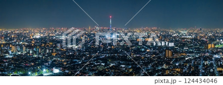 空撮「東京都」ドローンで江戸川上空から東京夜景を撮影 124434046