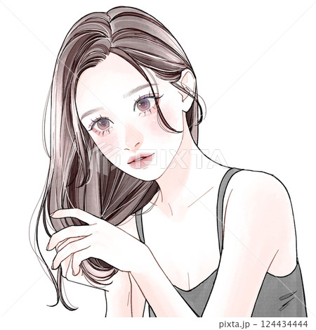髪の毛をケアしている女性 髪の毛をケアしている女性 124434444