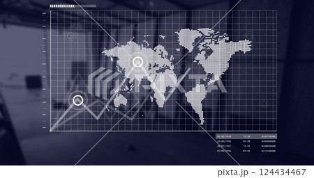 Image of world map and data processing over office 124434467