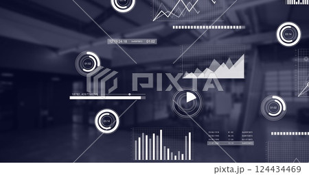 Image of statistics and data processing over office Image of statistics and data processing over office 124434469