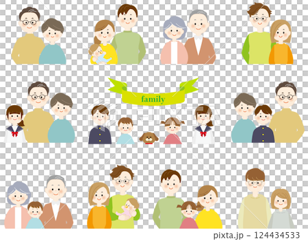 Three generations family illustration set upper body 124434533