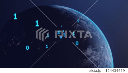 Image of binary coding digital data processing over globe Image of binary coding digital data processing over globe 124434639