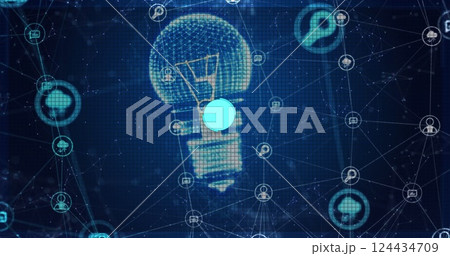 Image of digital data processing with connections over lightbulb 124434709