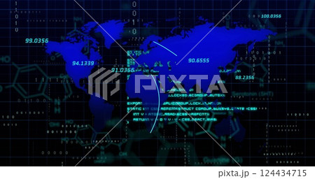 Image of digital data processing over world map Image of digital data processing over world map 124434715