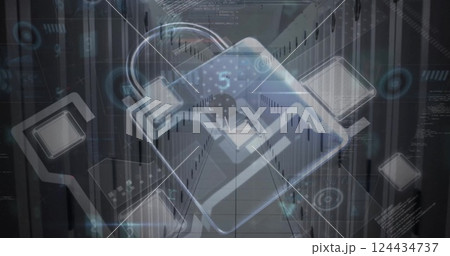 Image of padlock and data processing over circuit board Image of padlock and data processing over circuit board 124434737