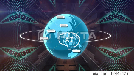 Image of ai data processing over globe 124434753