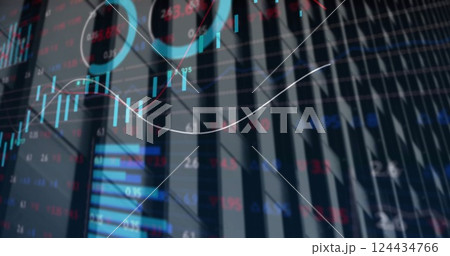 Image of stock market and data processing over cityscape 124434766