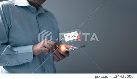 Inbox receiving electronic message alert. Business people touch on email in virtual screen. New email notification concept for business e-mail communication and digital marketing. campaign online. Inbox receiving electronic message alert. Business people touch on email in virtual screen. New email notification concept for business e-mail communication and digital marketing. campaign online. 124435000