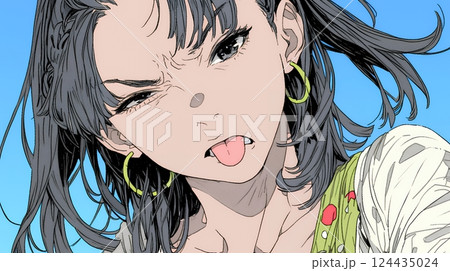 悪意や挑発の意味のある舌出しをしている若い女性