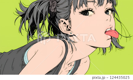 悪意や挑発の意味のある舌出しをしている若い女性