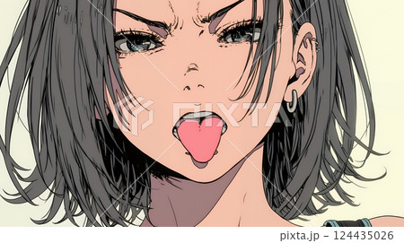 悪意や挑発の意味のある舌出しをしている若い女性