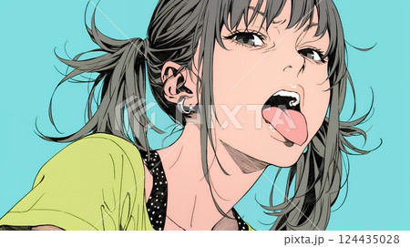悪意や挑発の意味のある舌出しをしている若い女性