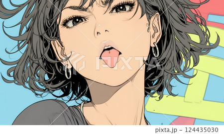 悪意や挑発の意味のある舌出しをしている若い女性