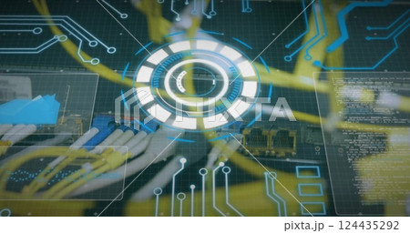 Image of scope scanning with computer circuit board over wires 124435292