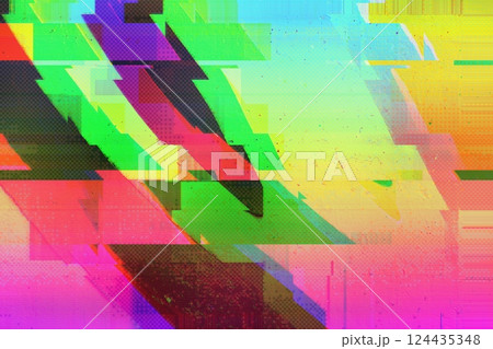 Glitchy Neon Abstract Pattern in 80s, Y2K Style with Fluorescent Colors 124435348