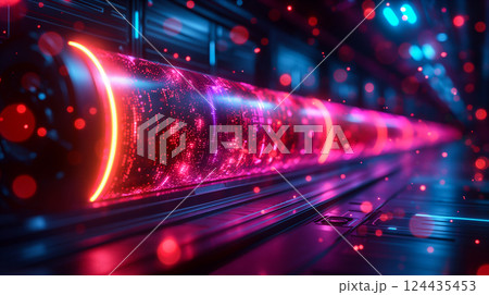 Digital coding data streams flow through vibrant cyber landscape, abstract background. Generative AI Digital coding data streams flow through vibrant cyber landscape, abstract background. Generative AI 124435453