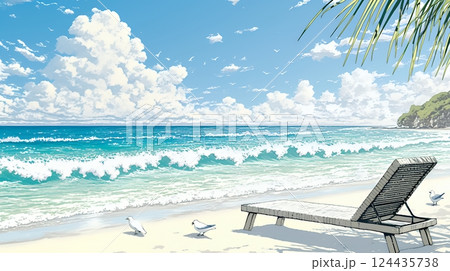 夏の海と空と白い浜辺