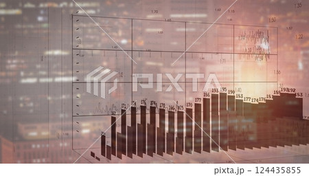 Image of financial data processing over cityscape 124435855