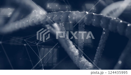 Image of scientific data processing over dna strand spinning 124435995