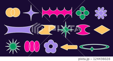 Set of colorful y2k style shapes and frames Set of colorful y2k style shapes and frames 124436028