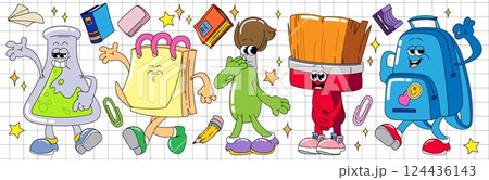 Groovy cartoon school characters 124436143