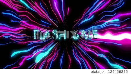 Image of flash sale text over neon pattern background 124436256