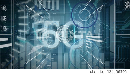 Image of 5g text and data processing on charts and scanners 124436593