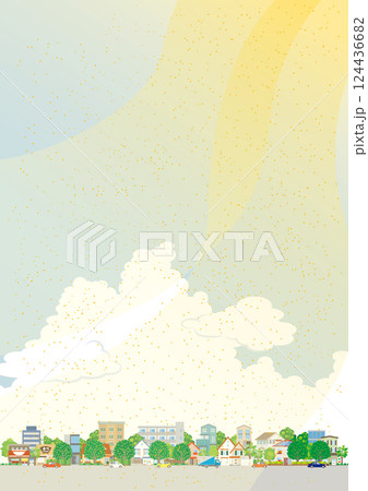 黄砂が舞う街並みのイラスト. 大気汚染. 124436682