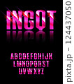 Vector chic banner Super Fast. Elegant Pink and Gold Font. Creative Alphabet Letters and Numbers 124437050