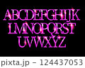 Vector chic banner Super Fast. Elegant Pink and Gold Font. Creative Alphabet Letters and Numbers 124437053