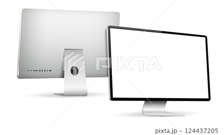 Front and back side view of computer screen 124437205