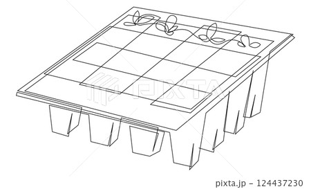 Seedlings growing in peat pots cassette continuous line drawing. Gardening season concept. Vector illustration. 124437230