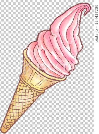 ソフトクリーム_コーン_苺 ソフトクリーム_コーン_苺 124437289