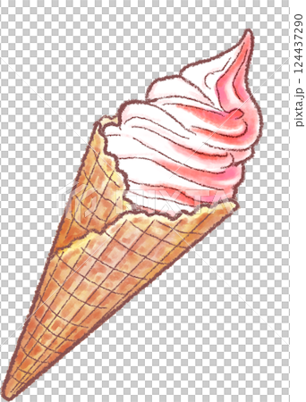 軟冰淇淋華夫蛋筒草莓混合 軟冰淇淋華夫蛋筒草莓混合 124437290
