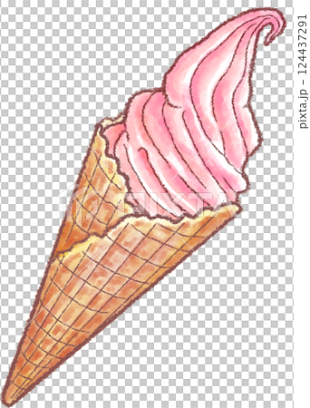 Soft serve ice cream_waffle cone_strawberry Soft serve ice cream_waffle cone_strawberry 124437291