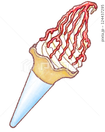 ソフトクリーム_バニラ_苺シロップ_フラワーコーン 124437295